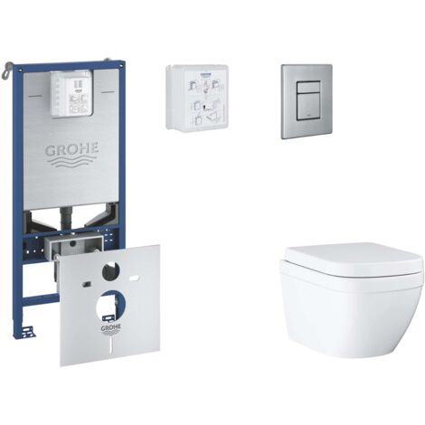 Grohe Rapid SLX - Set con modulo d'installazioneper WC a parete, copriwater WC SoftClose, placca di comando Skate Cosmopolitan, Triple Vortex, acciaio inox spazzolato SANI11BB2106