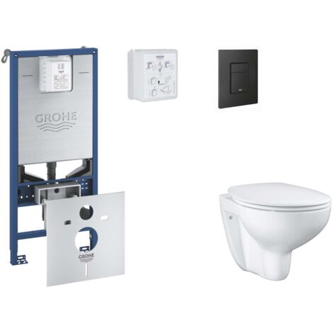 Grohe Rapid SLX - Set Vorwandelement, WC mit Softclose-Sitz und Betätigungsplatte Even, phantom black SANI11BB5101