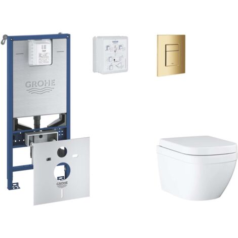 Grohe Rapid SLX - Set Vorwandelement, WC mit Softclose-Sitz und Skate Cosmopolitan-Betätigungsplatte, Triple Vortex, Cool Sunrise SANI11BB4107