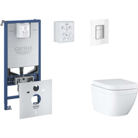 Grohe Rapid SLX - Set Vorwandelement, WC mit Softclose-Sitz und Skate Cosmopolitan-Betätigungsplatte, Triple Vortex, Moon White SANI11BB3107