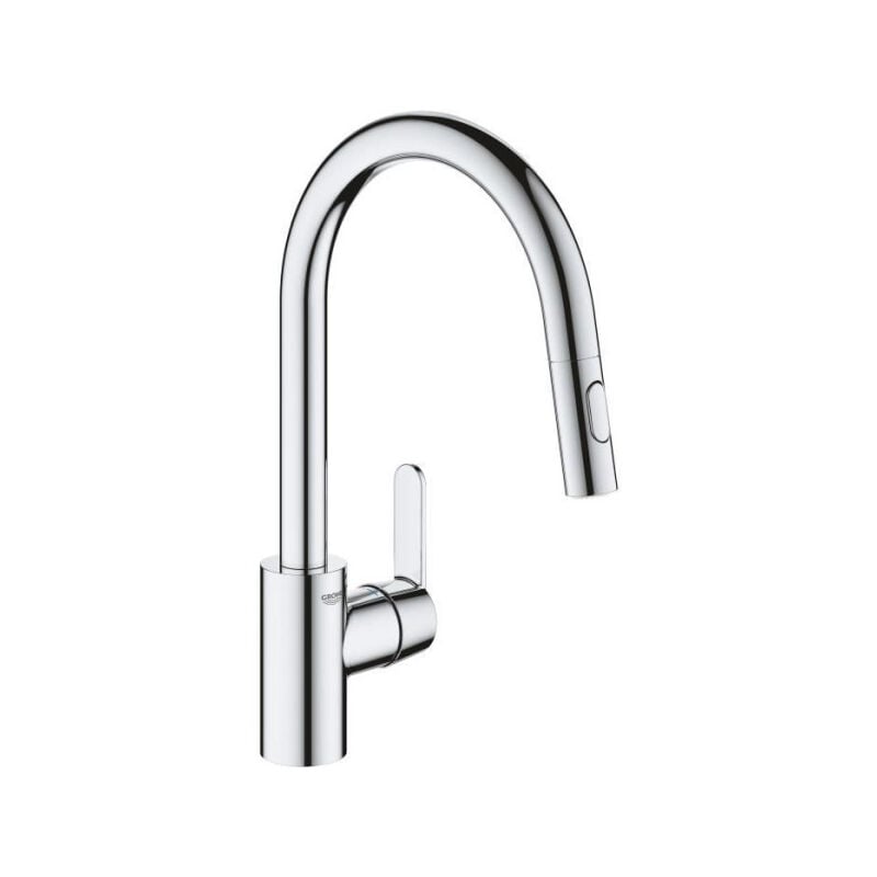 Grohe - Robinet de cuisine évier Get, robinet avec douchette extractible, bec en forme de u, inverseur 2 jets, Supersteel, 314840