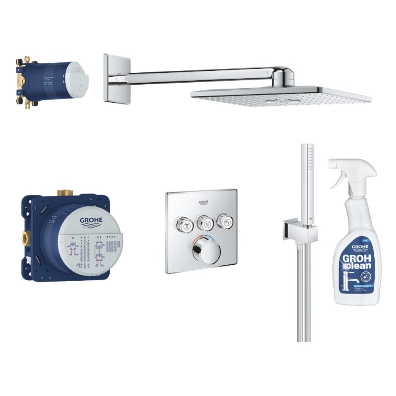 Grohe - Ensemble douche encastrable SmartControl avec nettoyant robinetterie GrohClean