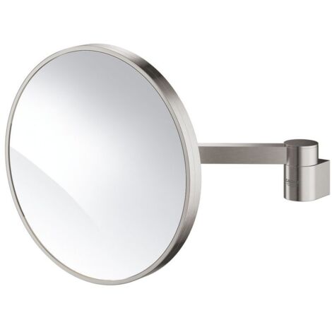 Grohe Selection Kosmetikspiegel aus Glas und Metall mit Arm, 7-fache Vergrößerung, Supersteel (41077DC0)