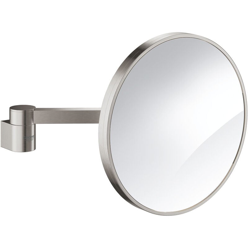 Grohe - Selection Miroir cosmétique en verre et métal avec bras, grossissement x7, Supersteel (41077DC0)