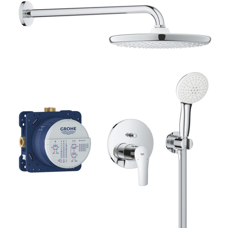 Grohe - Eurosmart set de douche encastré avec mitigeur monocommande + douche de tête + douchette 2 jets, chrome (G25288000)