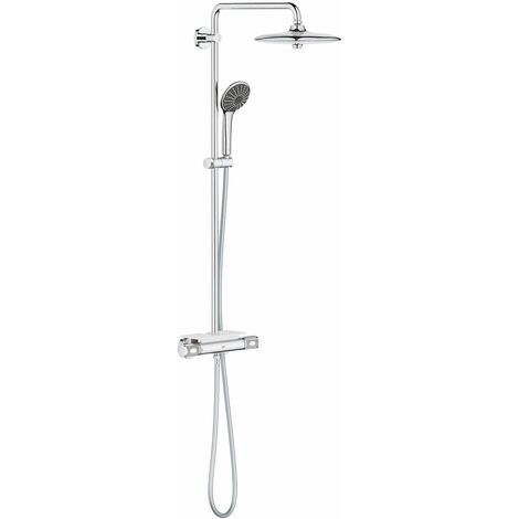 Grohe – Set de douche thermostatique 260 avec mitigeur aquadimmer – Douche de tête 260mm – Flexible 1750mm – Finition chrome – 3 types de jets