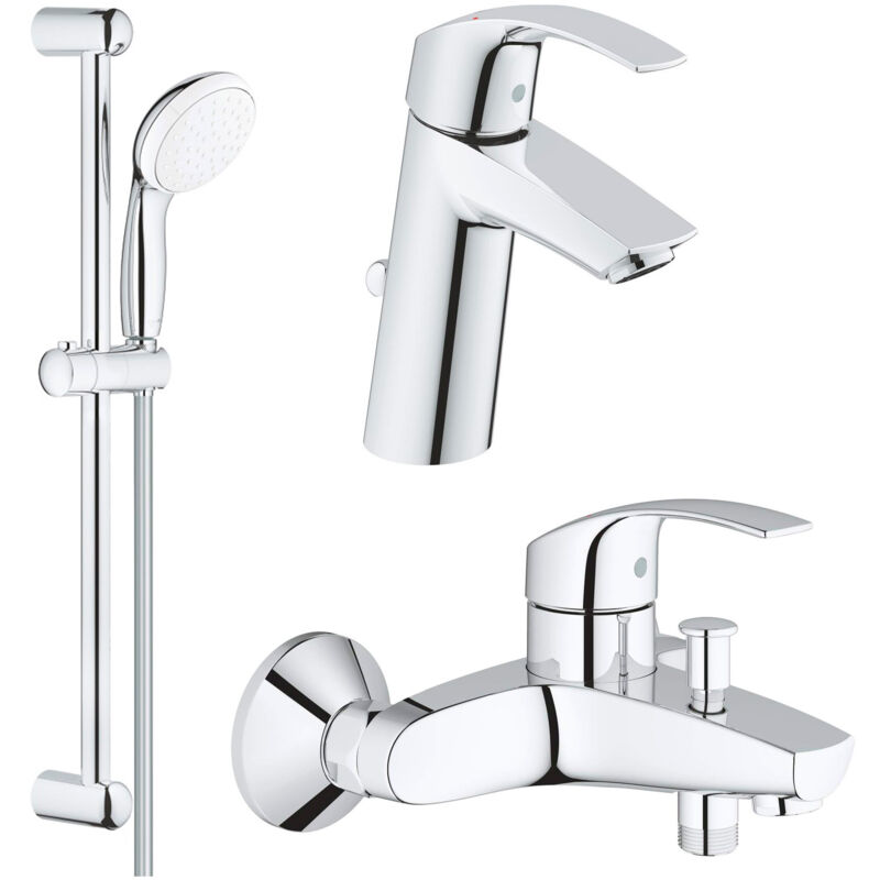 Grohe - Set de salle de bain Eurosmart, barre de douche, flexible et douchette, mitigeur bain/douche et mitigeur lavabo