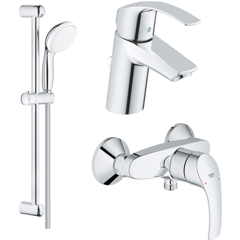 GROHE Set de salle de bain Eurosmart, barre de douche, flexible et douchette, mitigeur douche et mitigeur lavabo