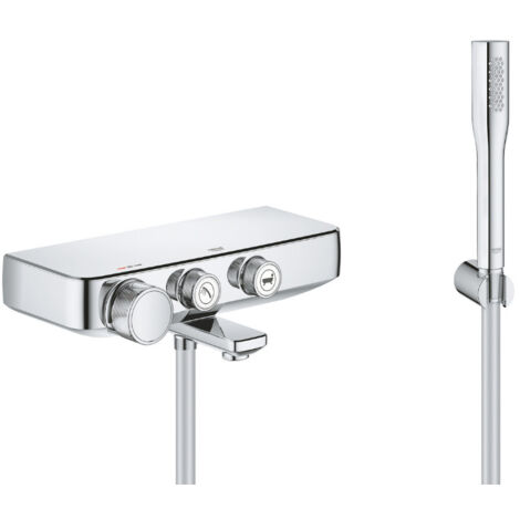 Grohe Set mezclador bañera/ducha Grohtherm SmartControl + teleducha Euphoria 1 rociador con soporte mural, Cromo (34718000-EUPHO