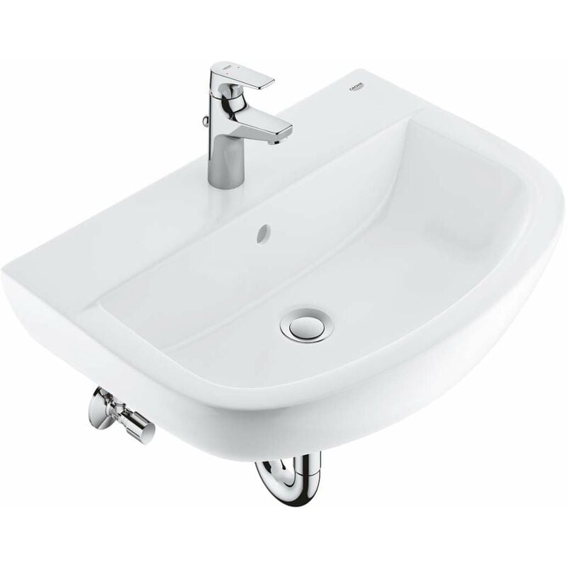 Grohe - Bau Ceramic - Set de lavabo 600 mm et robinet BauFlow avec vidage, blanc alpin/chrome 39644000