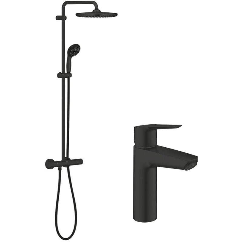 Grohe - Set Vitalio start system 250 colonne de douche thermostatique, xxl 250 mm + Douchette 2 jets + Mitigeur taille m, noir mat