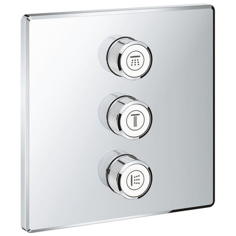 GROHE Smartcontrol Partie de finition pour robinet de douche encastrable avec robinet d'arrêt 3 fonctions carré chrome - Chrome