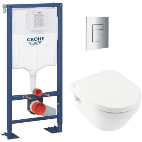 Grohe SOLIDO Pack Bâti-support + Cuvette sans bride + Abattant + Plaque chrome (AUTOPORTANT-ARCHI4-1)