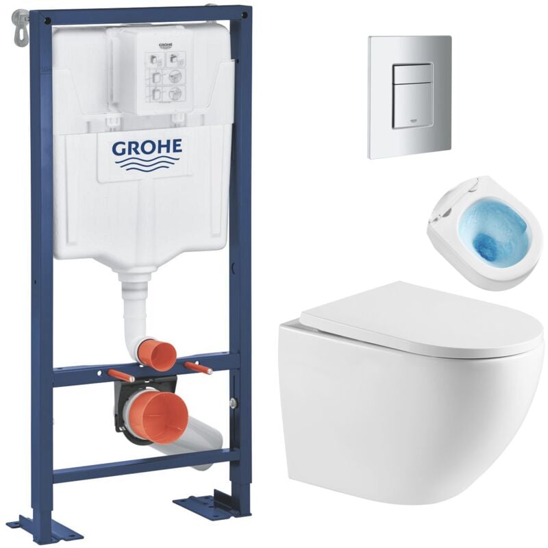 Solido Pack Bâti autoportant + wc sans bride sat Tornado Quiet + Abattant SoftClose + Plaque chrome (AUTOPORTANT-FUSIONTQ-1) - Grohe