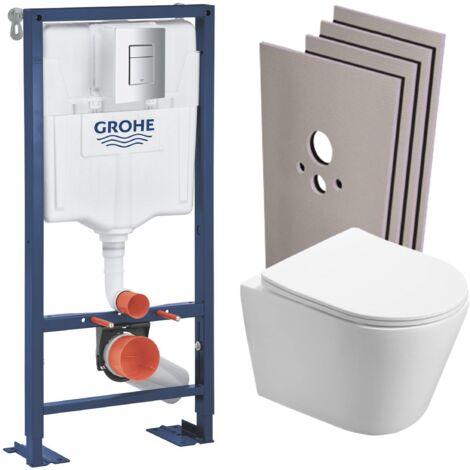 Grohe SOLIDO Pack Bâti-support + WC suspendu + Plaque chrome + Set de montage