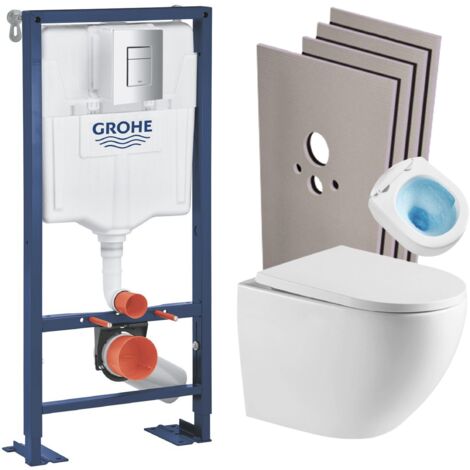 Grohe SOLIDO Pack Bâti-support + WC suspendu + Plaque chrome + Set de montage (AUTOPORTANT-FUSIONTQ-1-SABO)