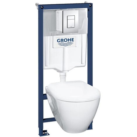 Grohe Pack WC Bâti autoportant + WC sans bride SAT Delano + Abattant  softclose + Plaque + Brosse Joseph Joseph OFFERTE - Livea Sanitaire