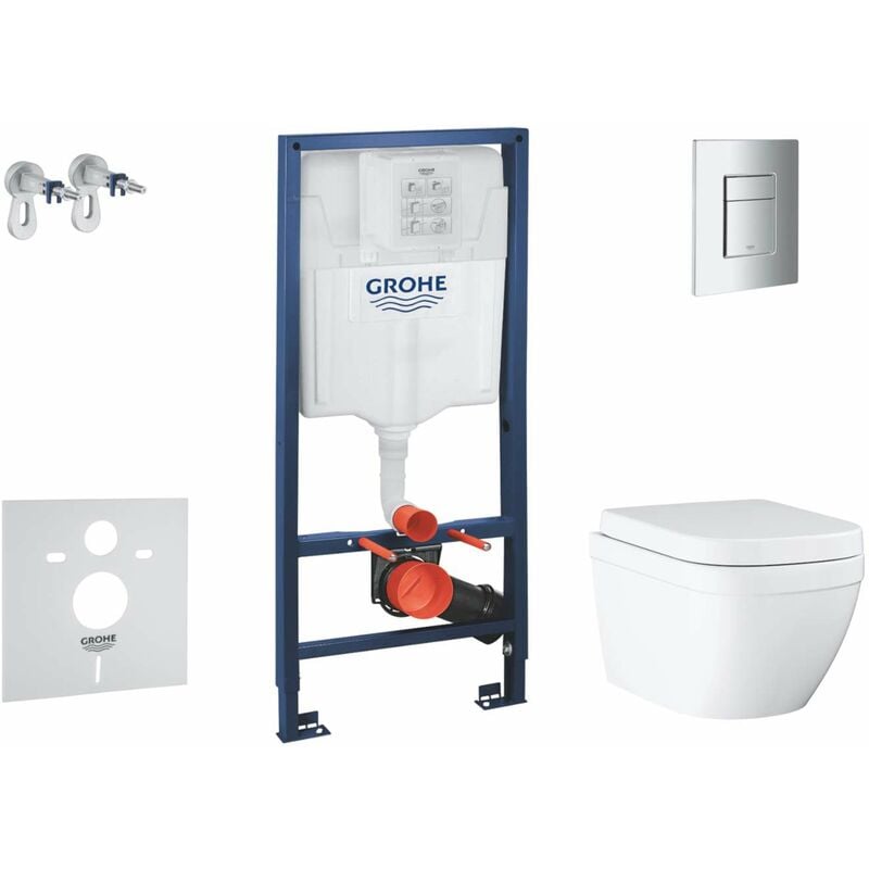 Solido - Set d'installation murale, toilettes et siège Euro Ceramic Compact, softclose, Triple Vortex, bouton Even, chrome SANI15BB1106 - Grohe