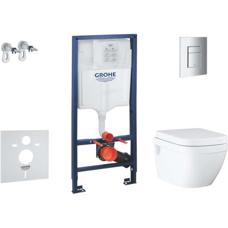 Grohe Solido - Set d’installation murale, toilettes et siège Euro Ceramic, softclose, bouton Even, chrome SANI15BB1104