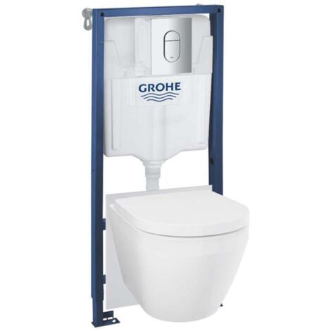 Grohe Solido - Set für Vorwandinstallation, Euro Ceramic WC, SoftClose-Sitz und Arena Cosmopolitan Betätigungsplatte, Triple Vortex, verchromt 102514SH00