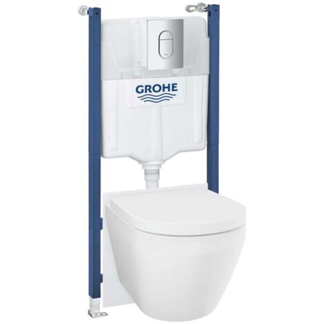 Grohe Solido - Set für Vorwandinstallation, Euro Ceramic WC, SoftClose-Sitz und Arena Cosmopolitan Betätigungsplatte, Triple Vortex, verchromt 102517SH00
