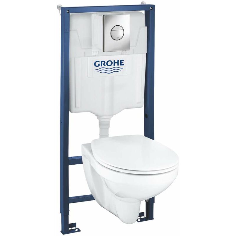 Grohe - Solido - Set pour wc suspendu + cuvette et abattant softclose Bau Ceramic, plaque de déclenchement Sail, chrome 39499000