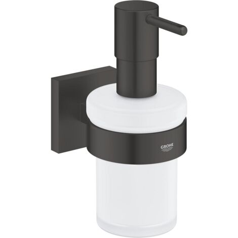 Grohe Start Cube distributeur de savon 160 ml en verre mat avec support, noir mat (G410982430)