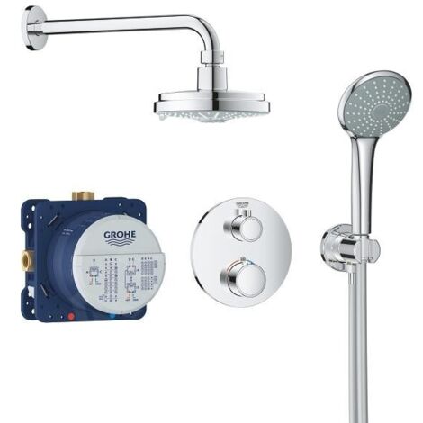 Grohe – Système de douche encastré – Colonne thermostatique avec thermostat Grohtherm – Douche Rainshower 160mm – Bras de douche de 286mm