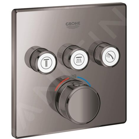 GROHE Thermostat Grohtherm SmartControl 29126 carré FMS 3 vannes d'arrêt hard graphite, 29126A00