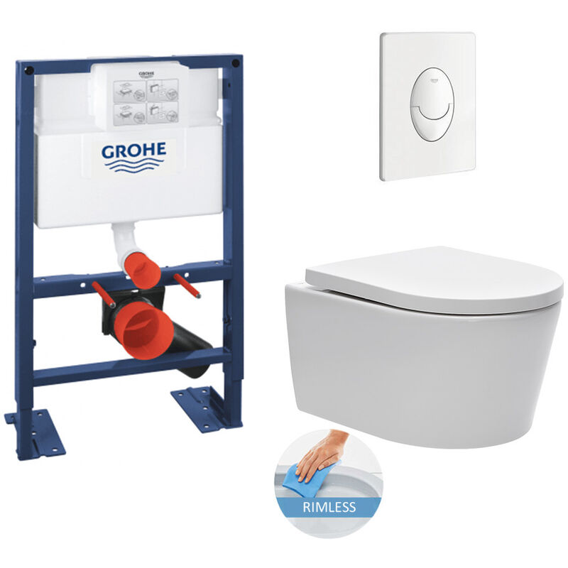Grohe - Toilet Set Rapid sl 82cm self-supporting + sat rimless bowl invisible fixings + Skate Air white plate (RapidSL82SatRimless-3)