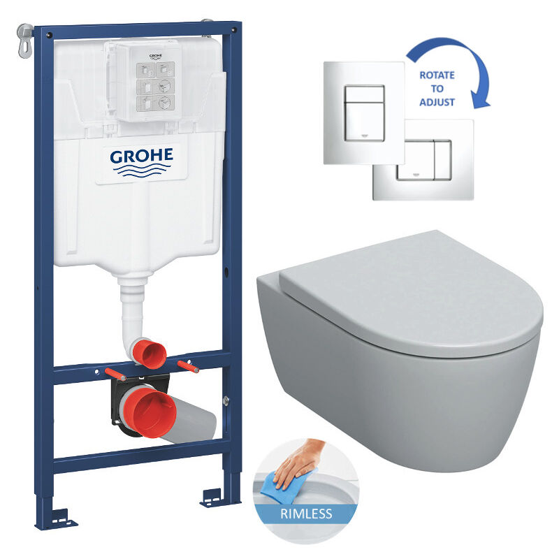 Grohe - Toilet Set Rapid sl support frame + Geberit Rimfree wall hung toilet + Skate Cosmopolitan flush plate (RAPIDSL-ICON-1)