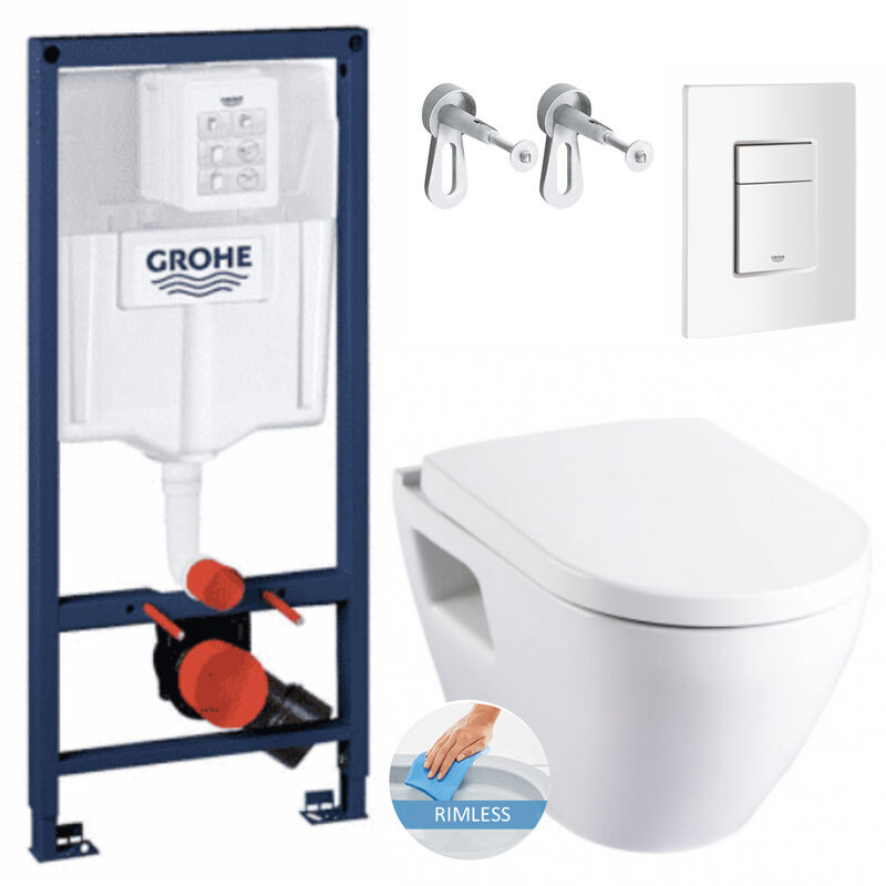 Grohe - Toilet Set Support frame with Serel Solido Compact rimless bowl + softclose seat + white flush plate (RapidSL-SM26-4)