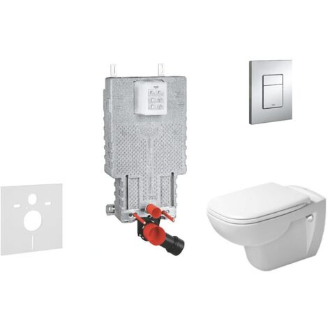 Grohe Uniset - Ensemble bâti-support, cuvette de toilette et siège D-Code, Rimless, SoftClose, plaque Skate Cosmo, chrome