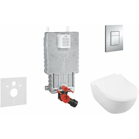 Grohe Uniset - Ensemble bâti-support, cuvette de toilette et siège Subway 2.0, DirectFlush, SoftClose, CeramicPlus et plaque Skate Cosmo, chrome 38643SET-KI