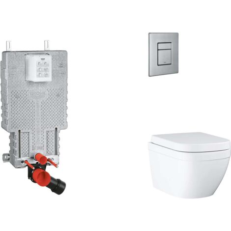 Grohe Uniset - Set bâti-support, cuvette, abattant SoftClose, plaque de déclenchement Skate Cosmopolitan, Triple Vortex, inox brossé SANI15BB2106