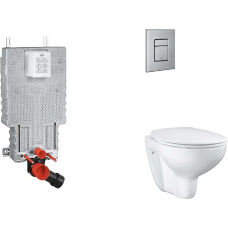 Grohe Uniset - Set con modulo d'installazione per WC a parete, copriwater WC SoftClose, placca di comando Skate Cosmopolitan, acciaio inox spazzolato SANI15BB2103