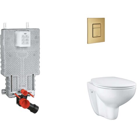 Grohe Uniset - Set con modulo d'installazione per WC a parete, copriwater WC SoftClose, placca di comando Skate Cosmopolitan, Cool Sunrise spazzolato SANI15BB4101