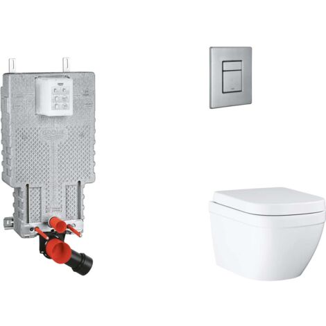 Grohe Uniset - Set con modulo d'installazione per WC a parete, copriwater WC SoftClose, placca di comando Skate Cosmopolitan, Triple Vortex, acciaio inox spazzolato SANI15BB2106