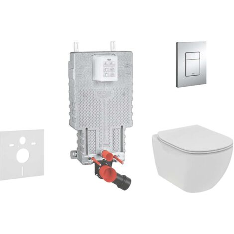 Grohe Uniset - Set de bâti-support, WC suspendu Rimless + abattant Ideal Standard Tesi, plaque de déclenchement Skate Cosmopolitan, chrome 38643SET-KE
