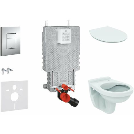 Grohe Uniset - Set d'installation pré-murale, cuvette Alpha avec abattant, plaque de déclenchement Skate Cosmopolitan, chrome 38643SET-KD