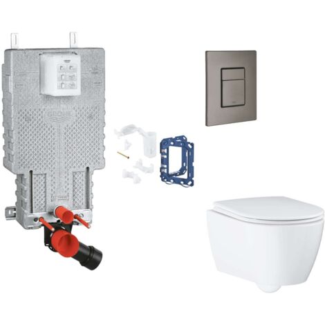 Grohe Uniset - Set Vorwandelement, WC mit Softclose-Sitz, Betätigungsplatte Skate Cosmopolitan und Fresh Umrüstset, Hard Graphite gebürstet SANI15BB5120