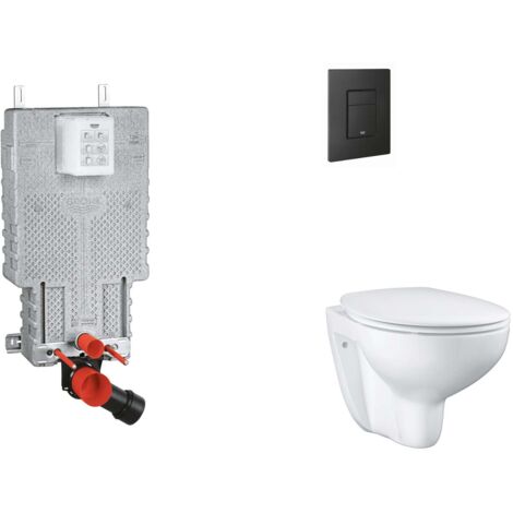 Grohe Uniset - Set Vorwandelement, WC mit Softclose-Sitz und Betätigungsplatte Even, phantom black SANI15BB5101