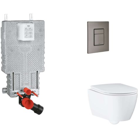 Grohe Uniset - Set Vorwandelement, WC mit Softclose-Sitz und Skate Cosmopolitan-Betätigungsplatte, Hard Graphite gebürstet SANI15BB5111
