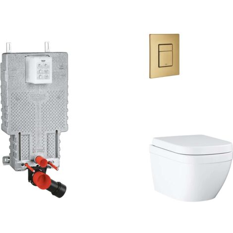 Grohe Uniset - Set Vorwandelement, WC mit Softclose-Sitz und Skate Cosmopolitan-Betätigungsplatte, Triple Vortex, Cool Sunrise gebürstet SANI15BB4106