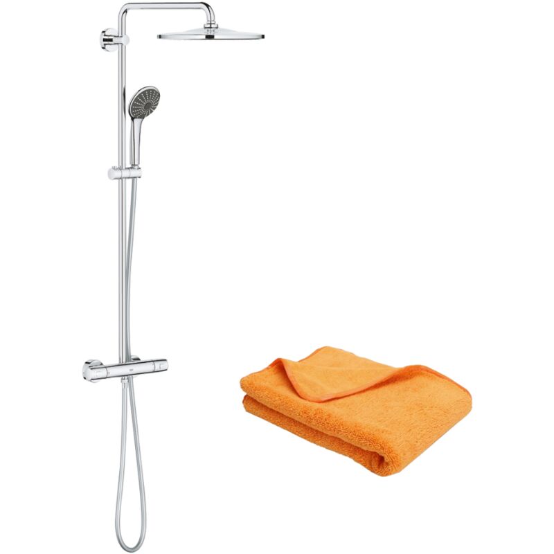 Colonne de douche Grohe Vitalio Joy Shower System avec mitigeur thermostatique 310 chrome + microfibre Batinea 40x40 orange - Chromé