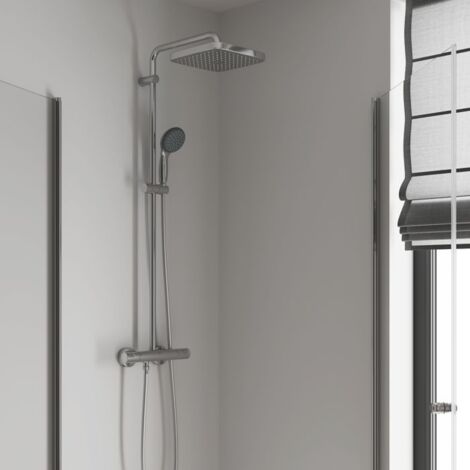 Grohe Vitalio Start System 250 Cube Duschsystem mit Thermostatbatterie für die Wandmontage, Chrom (26696000)