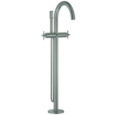 GROHE Wannenbatterie Atrio 25272, Bodenmontage, Fertigmontageset für 45 984, eigensicher, mit Kreuzgriffen, mit Handbrauseset, supersteel