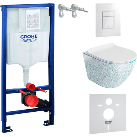 GROHE WC Set mit Vorwandelement, Wand-WC und Spülknopf