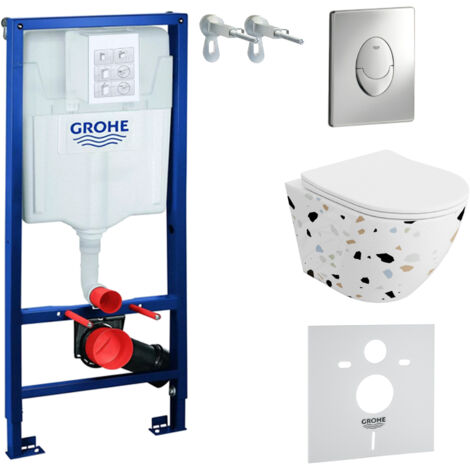 GROHE WC Set mit Vorwandelement, Wand-WC und Spülknopf