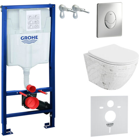 GROHE WC Set mit Vorwandelement, Wand-WC und Spülknopf